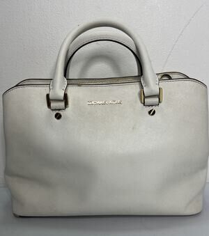 Michael Kors White Saffiano Leather Handbag Double Handles Shoulder Strap